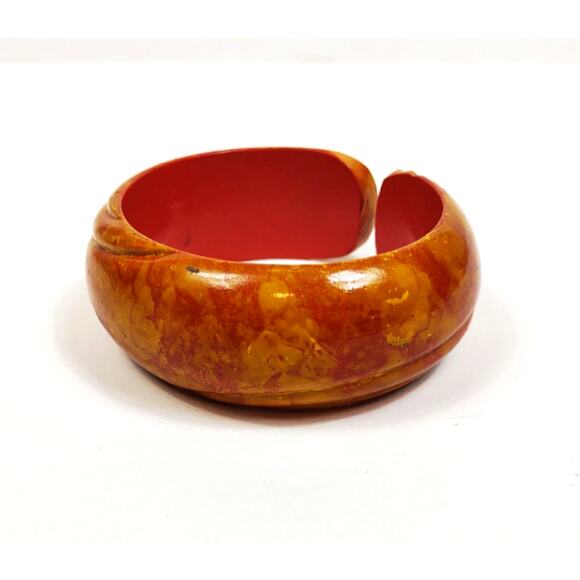 Vintage Thick Wooden Chunky Cuff Bracelet Handpainted Hippie Boho 70's Handmade - Picture 8 of 8